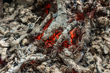 Burning charcoal grill. Smoldering coal.