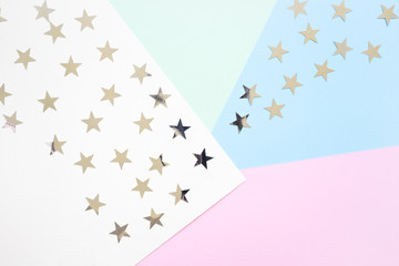 Abstract geometric paper background  with silver stars, festive concept.  Perfect place for your design. Copy space .