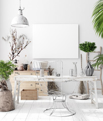 Mock-up poster frame in decorated room interior, Scandinavian style, 3d render