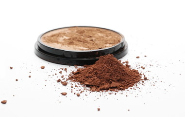 Face powder makeup with container isolated on white background