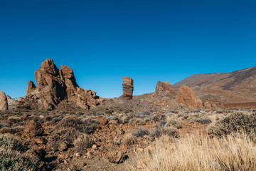 Volcanic rock  Cinchado or Finger of God in Teide National Park on the edge of Las Caniadas on the island of Tenerife in the Canary Islands