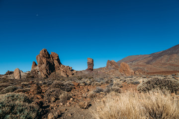 Volcanic rock  Cinchado or Finger of God in Teide National Park on the edge of Las Caniadas on the island of Tenerife in the Canary Islands