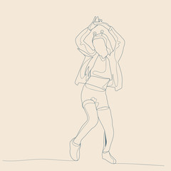 vector, isolated, sketch with lines, girl dancing