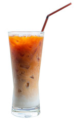 Ice latte coffee in a tall glass isolate on white background
