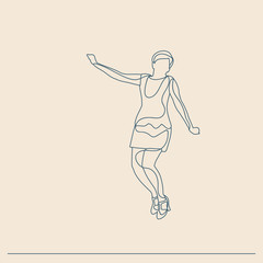 isolated, sketch with lines, a girl jumping