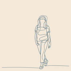  sketch with lines, girl, woman walking, alone