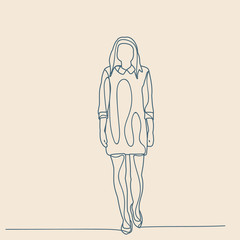  isolated, sketch with lines, girl, woman walking, alone
