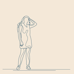  sketch with lines, girl, woman stands