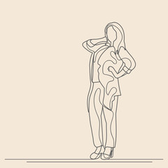 vector, isolated, sketch with lines, girl, stands
