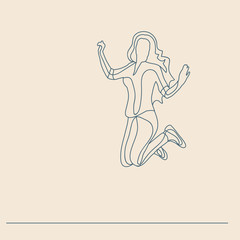 Fototapeta na wymiar sketch with lines, girl, woman jumping, rejoices