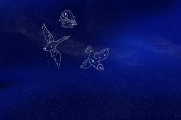 夏の大三角系　Summer Triangle &ndash; Starry Night Sky Featuring Cygnus, Lyra, and Aquila