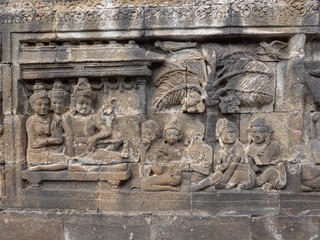 Wall and relief panels of  Borobudur temple, Java island,Indonesia