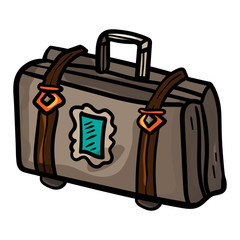Suitcase vector illustration in doodle style. Vintage vector