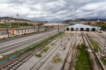 Fototapeta premium Railway installations in Sant Andreu quarter of Barcelona, Catalonia, Spain.