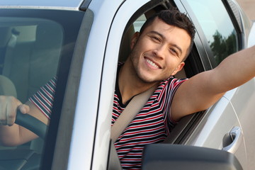 Handsome car driver taking a selfie