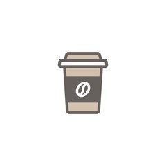 take-out coffee with cap and cup holder. disposable cardboard cup of coffee. Paper container icon.