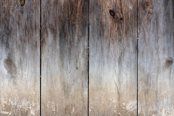 faded wood panels. Unpainted wooden surface. Peeling wooden cover. Old faded boards.