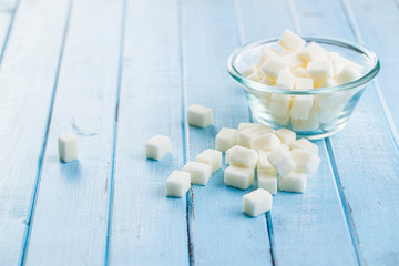 Sweet white sugar cubes.