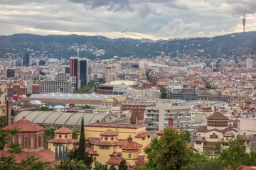 Fototapeta na wymiar General city view from lookout od Montjuic park, Barcelona, Catalonia, Spain.