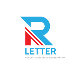 Letter R - concept vector logo design. Abstract geometric sign. 