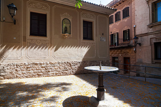 Little square in historic center of Sarria district of Barcelona, Catalonia, Spain.