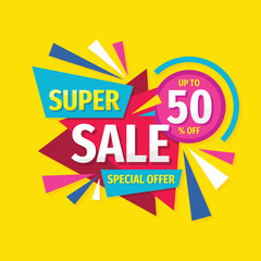 Super sale - concept promotion banner. Abstract background vector illustration. Discount up to 50% off creative poster. 