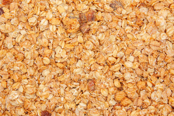 Texture of muesli with banana and raisins