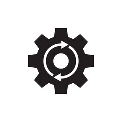 Gear cogwheel with arrows - black vector icon on white background for website, mobile application, presentation, infographic. SEO setting concept sign design. 