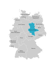 Vector isolated illustration of simplified administrative map of Germany. Blue silhouette of Saxony-Anhalt (state). Grey silhouettes. White outline