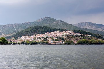 Fototapeta na wymiar Panorama of a mountain lake and the city (Macedonia, northwest Greece)