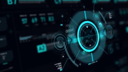 Target pointer and Futuristic user interface HUD GUI digital text number element for cyber technology concept with shallow depth of field dark and grain processed - Powered by Adobe