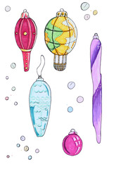 Illustration. Figure Christmas toys. Winter holiday. Christmas tree decorations. Retro sasulka. SSR