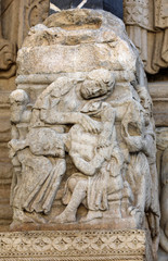 Details of the west portal  Saint Trophime Cathedral in Arles, France. Bouches-du-Rhone,  France