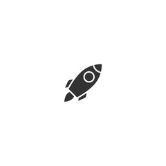 Rocket ship with fire. Isolated on white. Flat icon. Vector illustration with flying rocket.