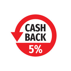 Cash back 5% money refound - concept badge vector illustration on white background. Emblem label sticker. Graphic design element.  