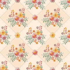 Beautiful seamless pattern with floral embroidery in vintage style Trendy print with ornament of  embroidered flowers.