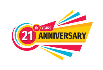 21 th birthday banner logo design.  Twenty one years anniversary badge emblem. Abstract geometric poster. © serkorkin