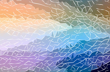 Abstract illustration of blue, green and purple White lines paint background