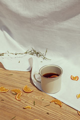 Tea mug under the sun light