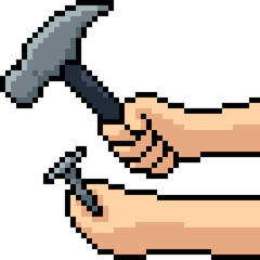 Fototapeta premium vector pixel art hammer nail