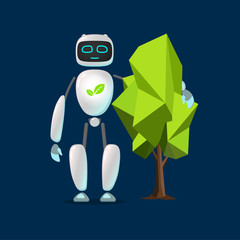 RPA robot. Android helps care of nature. Nature protection, artificial intelligence, robatized work, Care of cleanliness Robotic technologies for protect nature and  planet