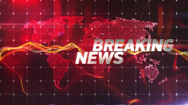 Breaking news intro, abstract world map background, local, international news. Emergency, urgent information