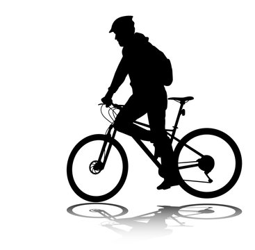 man riding bicycle silhouette - vector