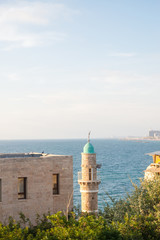 mosque, minaret, old jaffa, israel, tel-aviv, ancient, architecture, blue, buildings, city, clouds,...