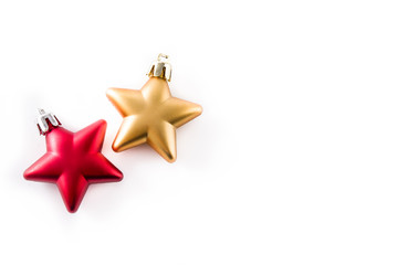 Christmas star decoration isolated on white background. Top view. Copyspace