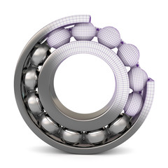 The ball bearing. Cutted ball bearing on a white background.
