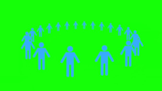 Community concept silhouette rotating on green background. 4k