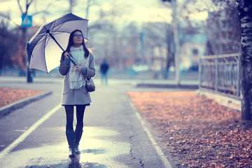 umbrella, woman, autumn, rain, 