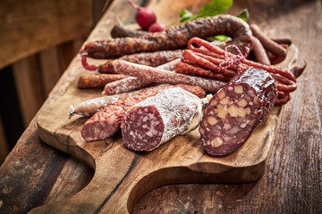 Large selection of spicy wild venison sausages