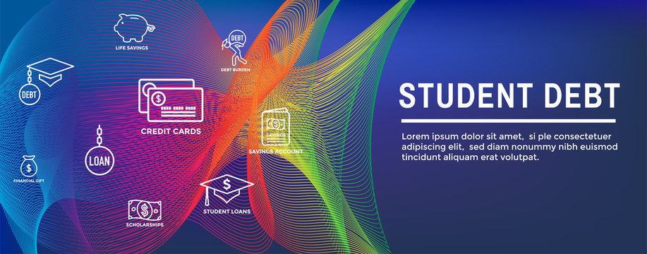 Student Debt and Loan Icon Set & Web Header Banner